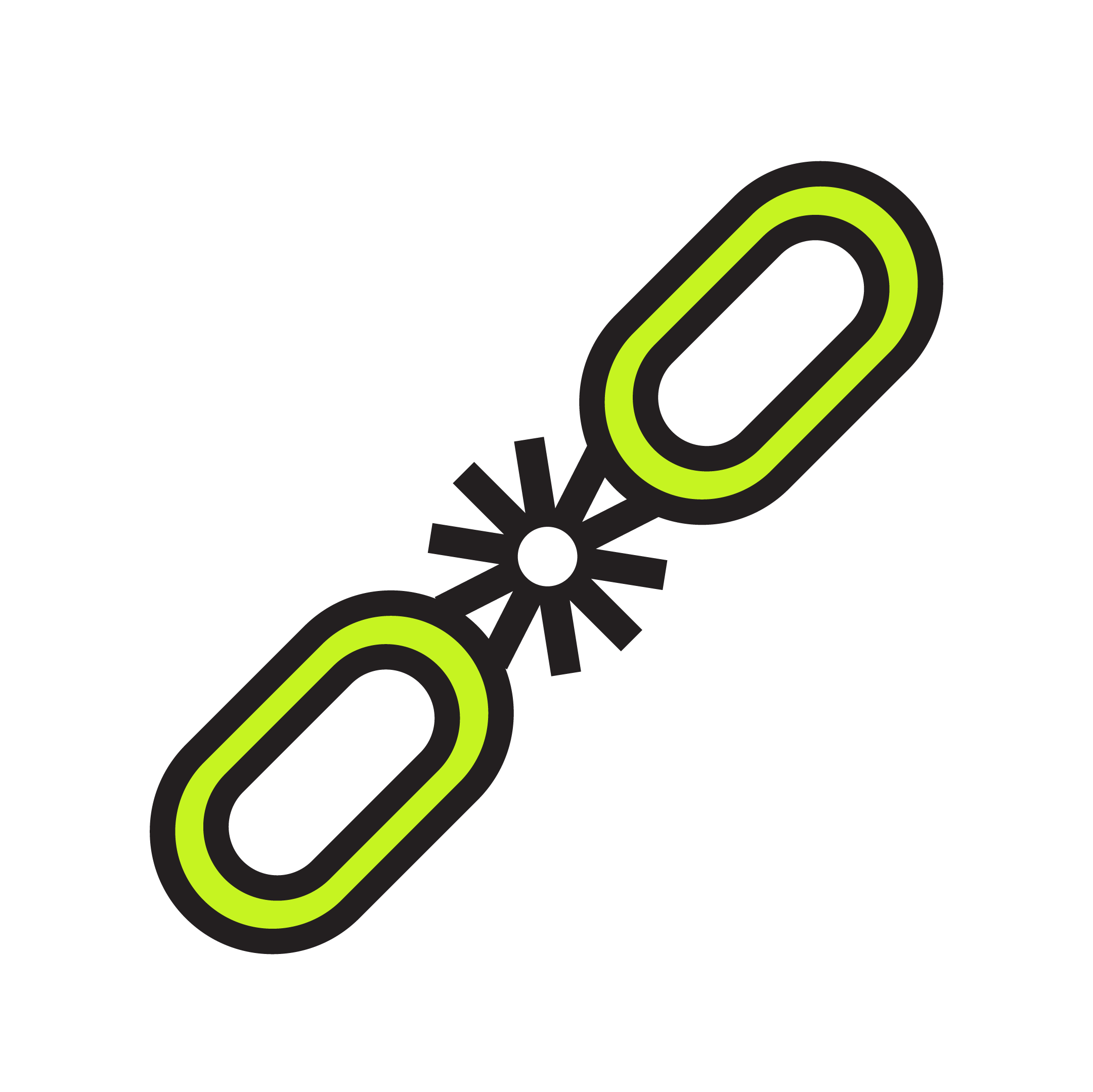 2 green chain links. They are connected by the GMCDP cog logo.