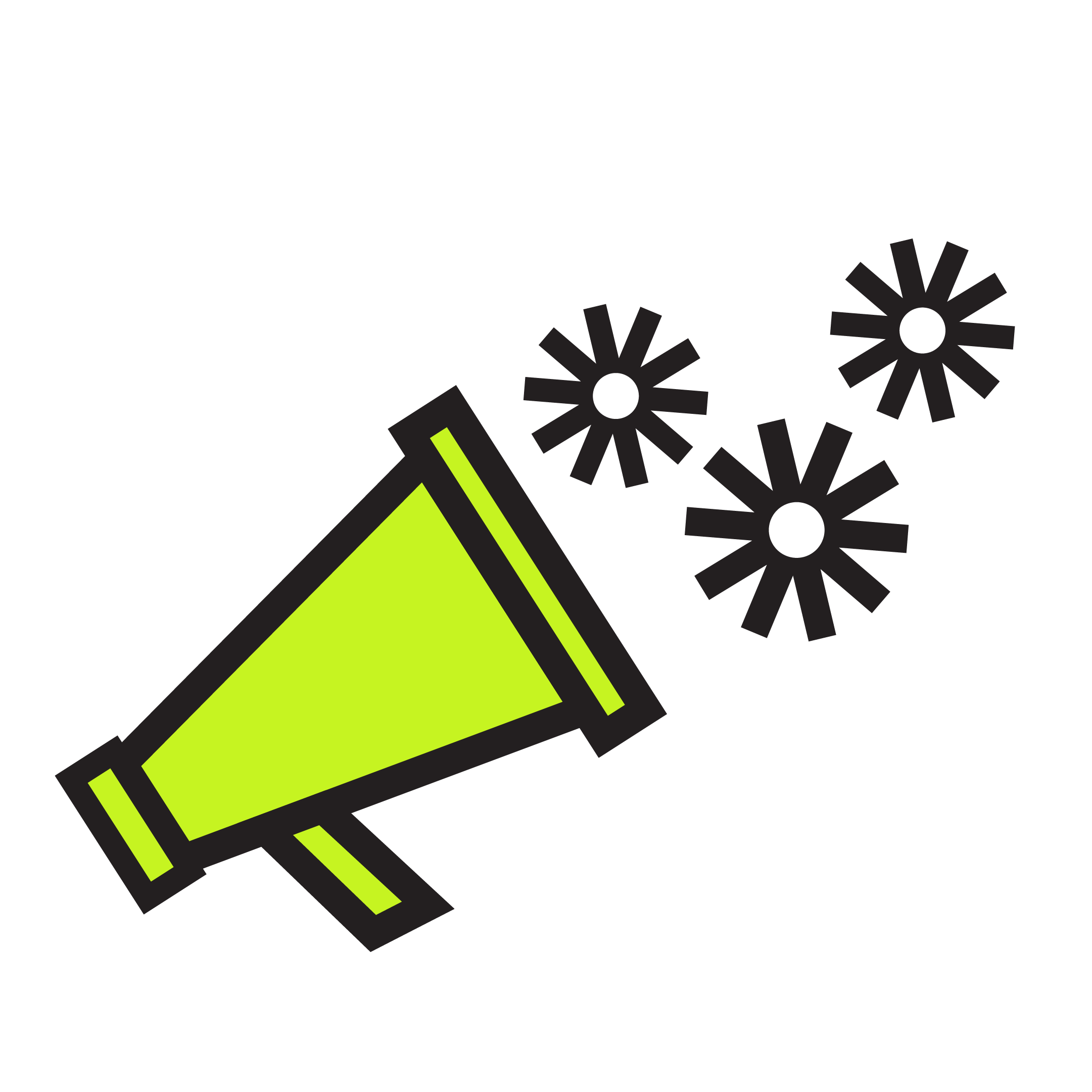 green megaphone projecting GMCDP cogs